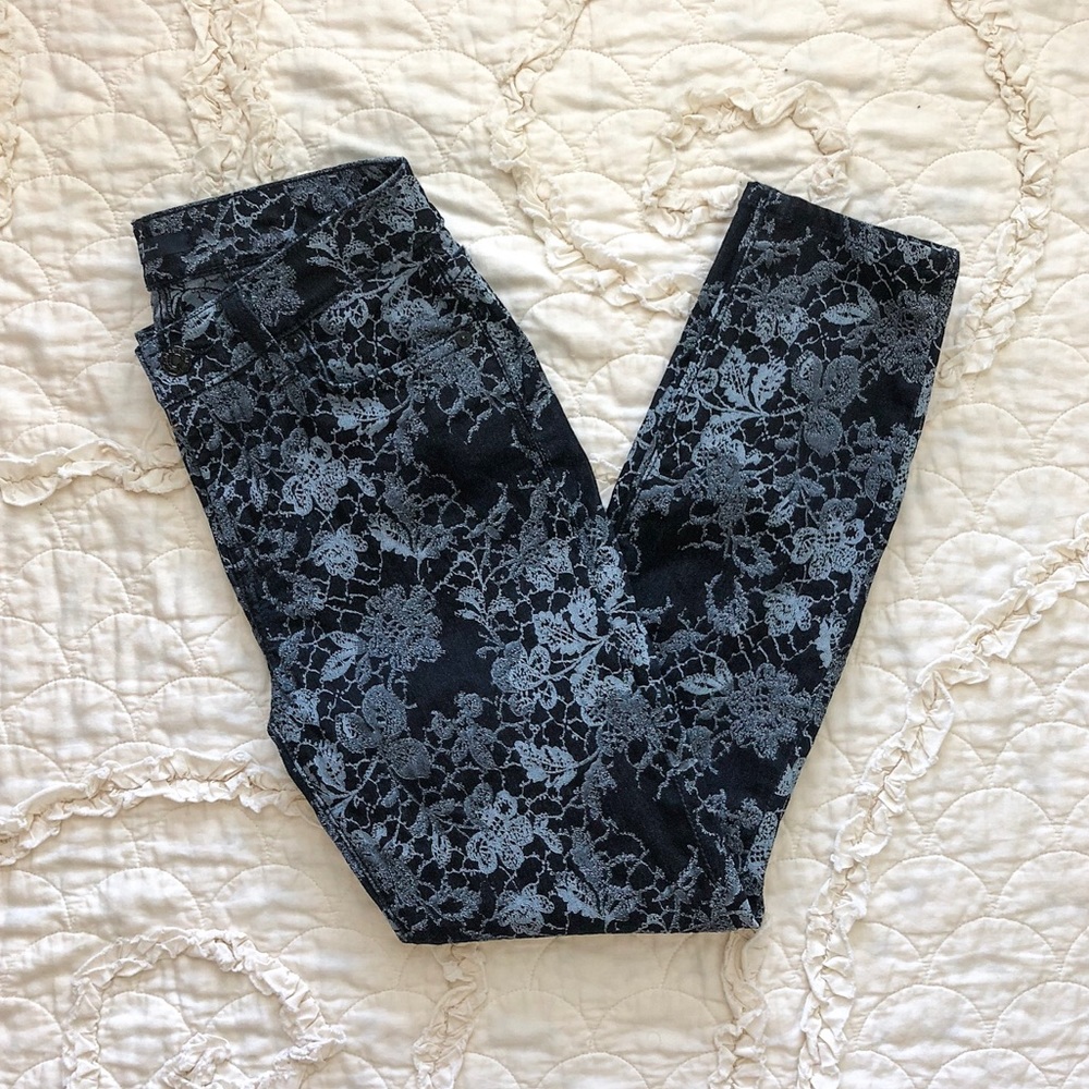 7 For All Mankind Blue Floral Skinnies